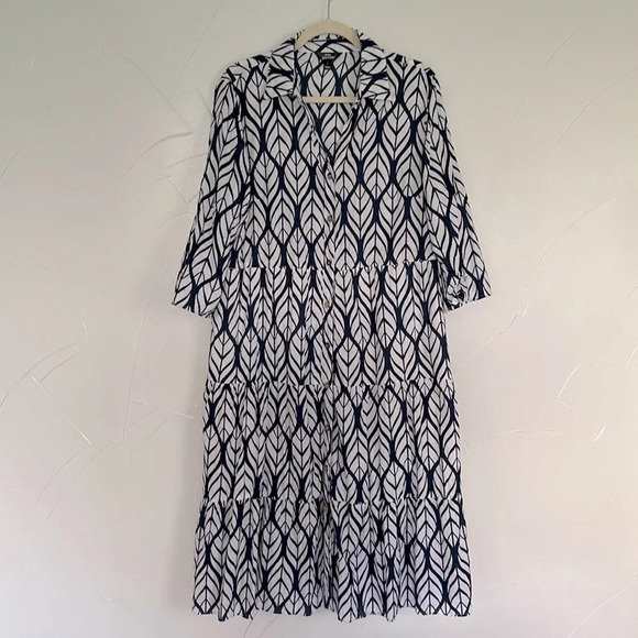 MLLE GABRIELLE Cotton Hand Print Leaf Dress EUC L - Picture 1 of 5